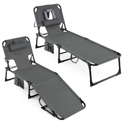 Adjustable Beach Lounge Chair  Folding Sun Lounger with 4-Position Reclining Backrest