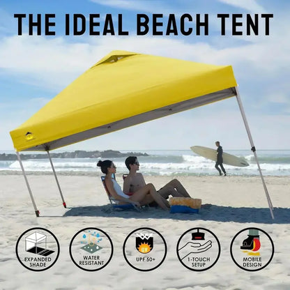 10×10 One-Click Pop-Up Awning  Silver-Coated Sunshade Canopy for Beach, Picnic & Outdoor Events