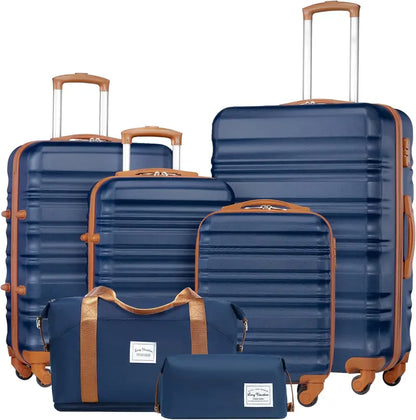 LONG VACATION ABS+PC 6-Piece Luggage Set  Expandable Hardshell Suitcases with YKK Zippers, TSA Locks & 360° Wheels