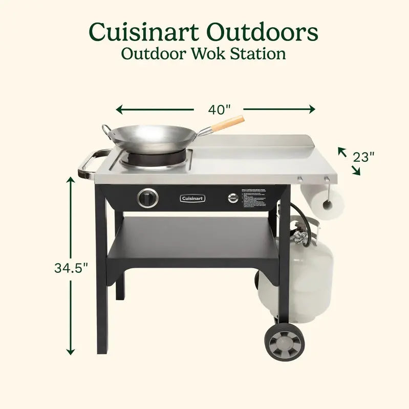 Cuisinart Heavy-Duty Outdoor Wok Setup  High-Output Propane Burner, Prep Surface & Wok Kit