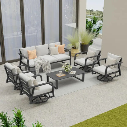 Modern Aluminum Patio Conversation Set — 4-Piece Swivel Rocking Chairs with Fade-Resistant Cushions for Decks & Gardens