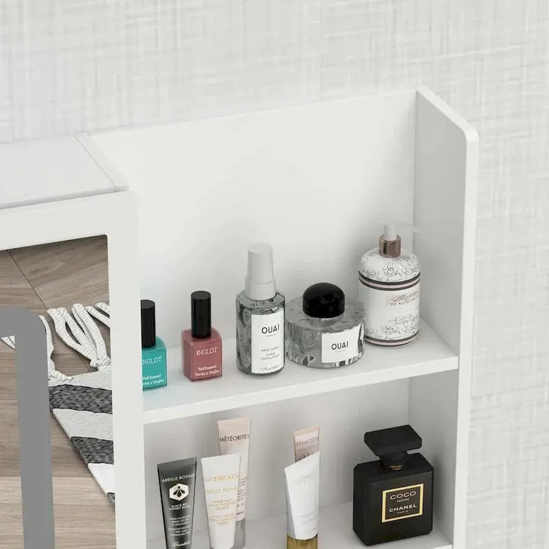 LED Vanity Desk Set  White Makeup Station with Mirror and Stool (39.4″ Wide)