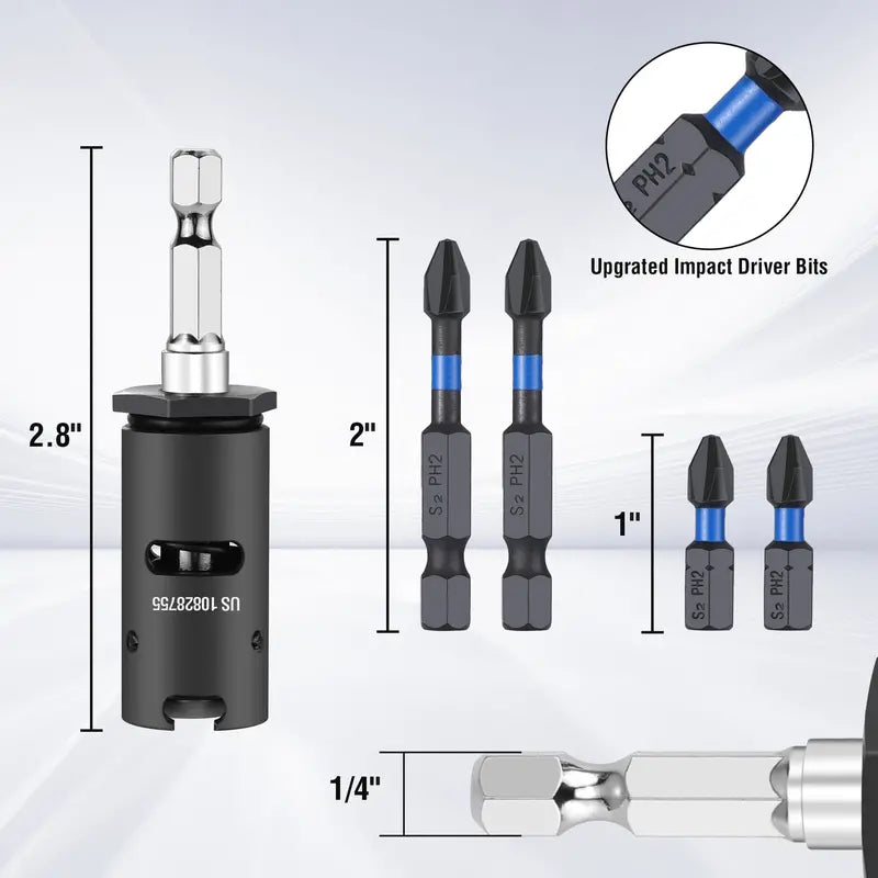 WORKPRO Drywall Screw Setter & Extractor — Universal 1/4″ Impact Bit Holder for Standard Drivers