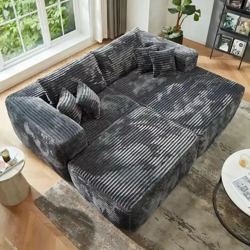 HOOOWOOO Modern L-Shaped Sectional Sofa  Plush Fabric Couch with Detachable Ottoman and Modular Layout