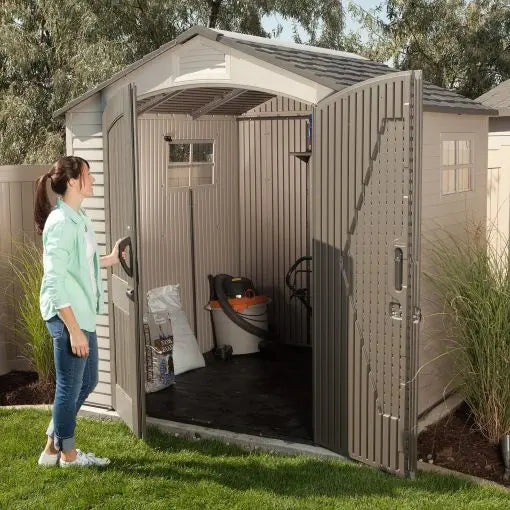 Lifetime 7 ft x 7 ft UV-Resistant Plastic Storage Shed  Skylight, Double Doors, Weatherproof Design