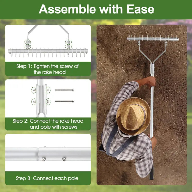 20-Inch Thatch Rake for Lawn Aeration  Dethatching Tool to Remove Dead Grass and Loosen Compacted Soil