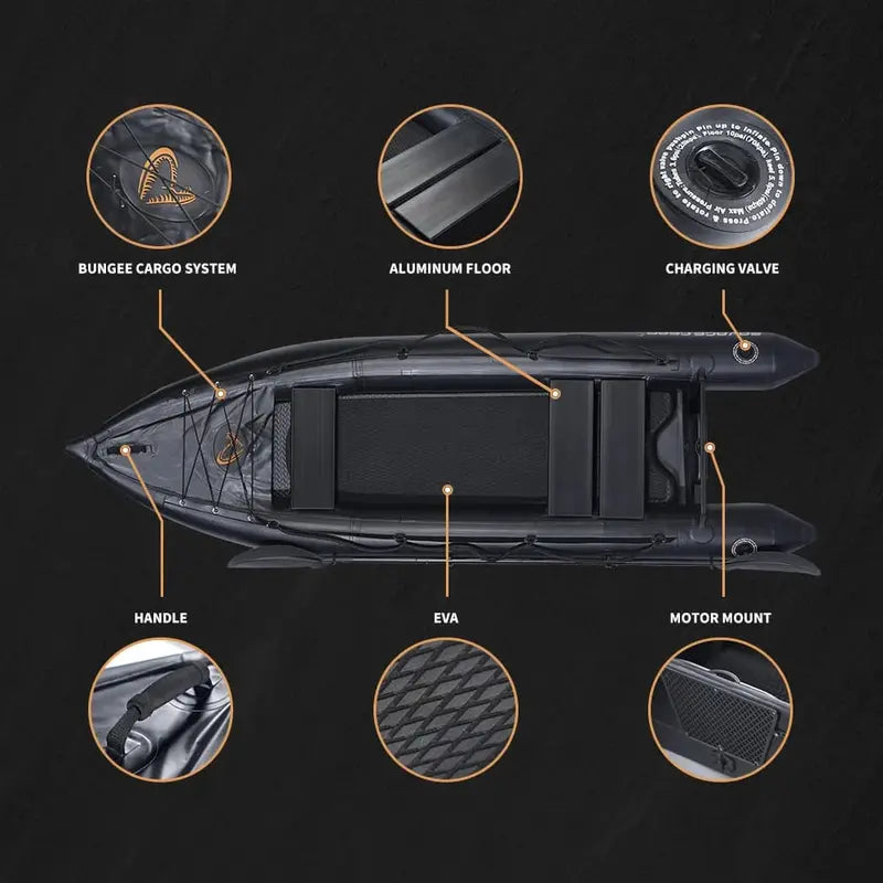 Durable 2-Person PVC Inflatable Kayak for Fishing with Aluminum Seats, Paddle & Repair Kit  130″x43″x11.8″