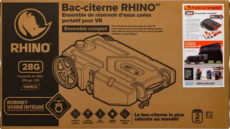 Camco Rhino 28-Gallon Heavy-Duty RV Waste Holding Tank  Leakproof, Odor-Control Design