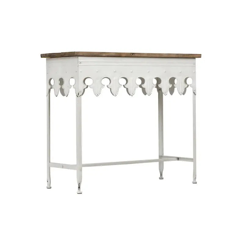 Zinc-Finished Scalloped Edge Sofa Table  Wood-and-Metal Accent Piece