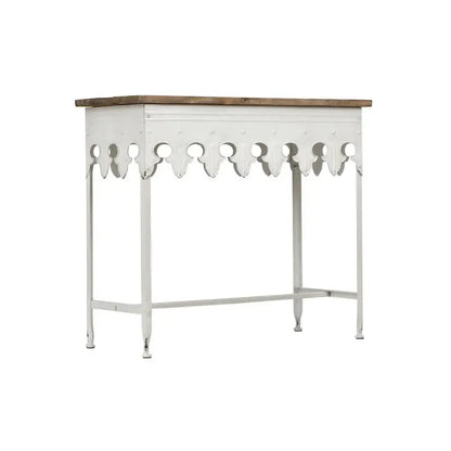 Zinc-Finished Scalloped Edge Sofa Table  Wood-and-Metal Accent Piece