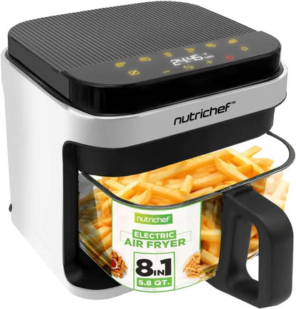 Nutrichef 5.8QT Transparent Air Fryer  8-Preset Digital Cooker with Clear Fry Bowl