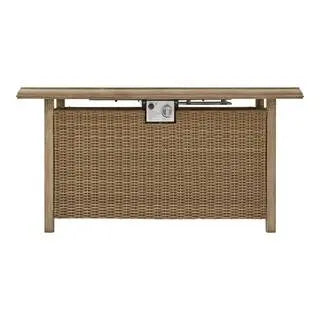 Home Decorators Collection Anaheim 49 in. x 25 in. Aluminum and Stainless Steel Tan Gas Fire Pit with Wood-Look tile Top 2388FP-2