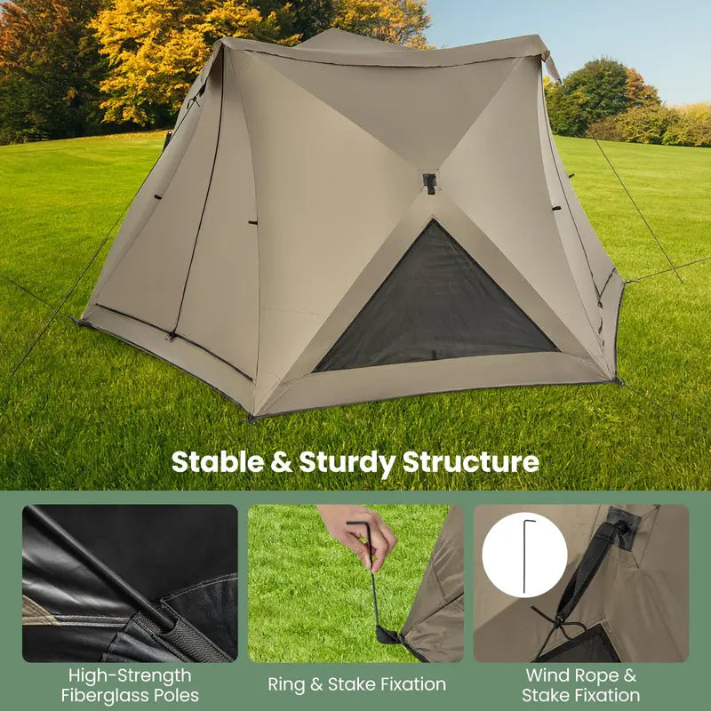Pop-Up Family Camping Tent for 46 People Featuring Skylight, Three Doors, and Full Rainfly