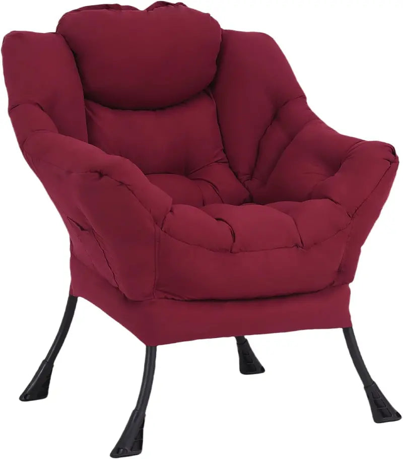 Welnow Compact Lazy Chair with Ottoman  Dark Grey Accent Armchair with Side Pocket & Footrest