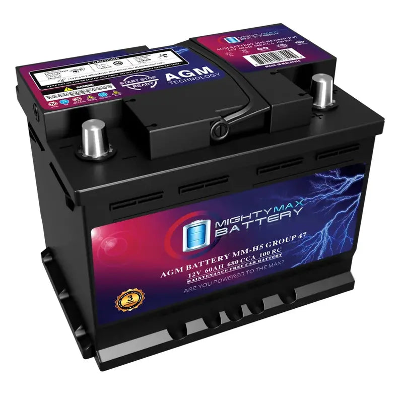 MM-H5 AGM Automotive Battery  12V, 60Ah, 100RC, 680 CCA, Group Size 47