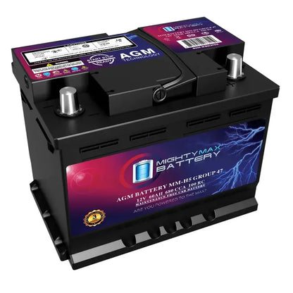 MM-H5 AGM Automotive Battery  12V, 60Ah, 100RC, 680 CCA, Group Size 47