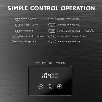 Airthereal Electric Tankless Water Heater 14kW  Endless On-Demand Hot Water  Self Modulates to Save Energy Use  for 1 Shower EVT-14K