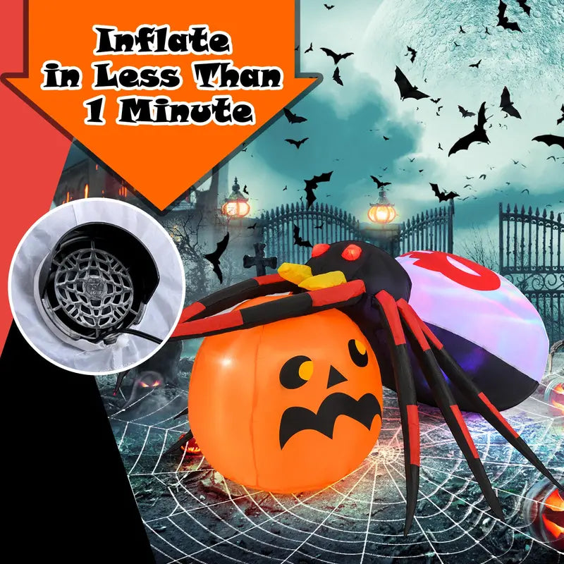5 ft Inflatable Spider with Pumpkin  Lighted Halloween Yard Decor with Animated Details