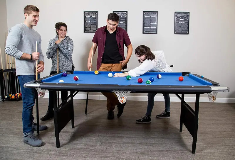 6-Foot Folding Portable Pool Table for Adults  Compact Billiards Set with Cues, Balls, Chalk, Brush & Easy-Store Design