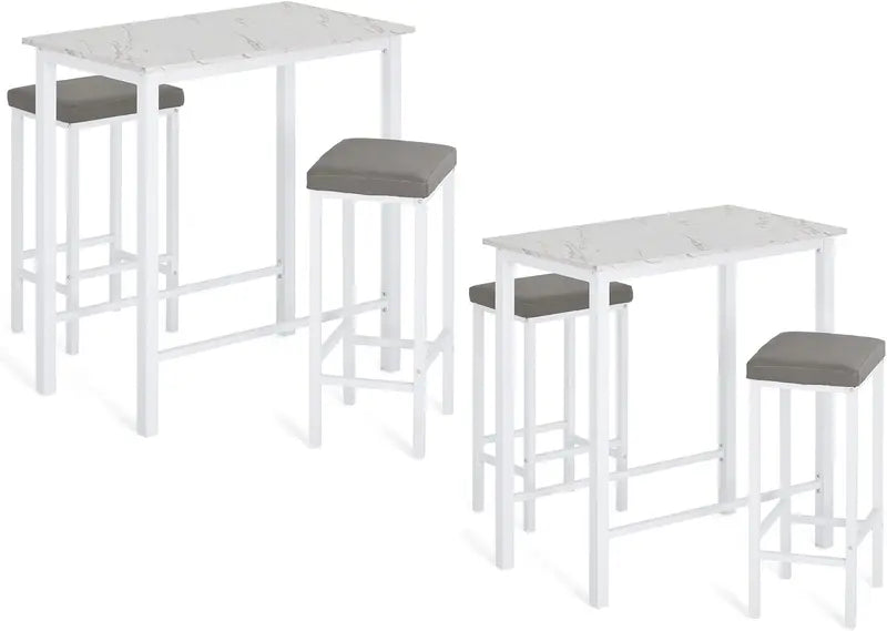 White Faux Marble 3-Piece Breakfast Nook Set: Pub-Height Table + 2 Matching Stools for Compact Spaces