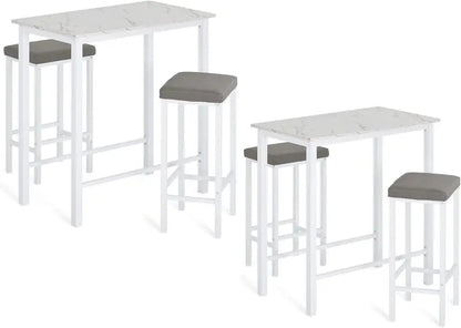 White Faux Marble 3-Piece Breakfast Nook Set: Pub-Height Table + 2 Matching Stools for Compact Spaces