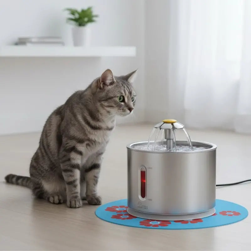 2.4L Stainless Steel Pet Fountain with LED Illumination and Quiet Flow Design