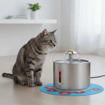 2.4L Stainless Steel Pet Fountain with LED Illumination and Quiet Flow Design