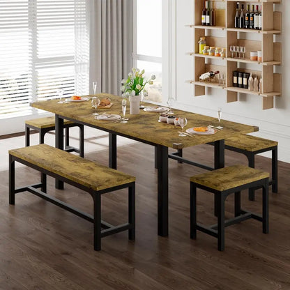 Expandable 63-Inch Dining Table Set Accommodating 4 to 8 Diners
