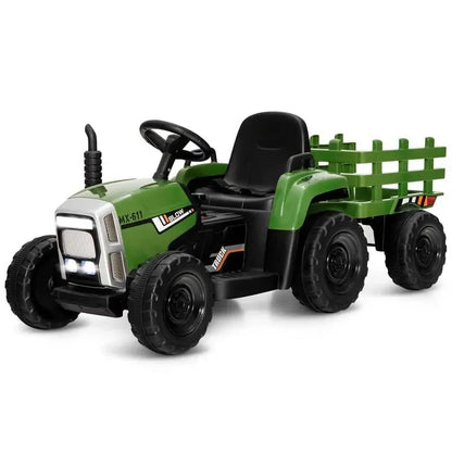 12V Kids Ride-On Tractor with Trailer  Battery-Powered Electric Farm Vehicle Featuring 3-Speed Transmission & Loader Function