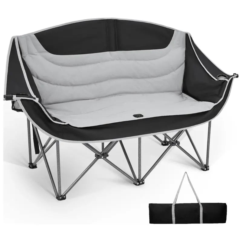 Compact Folding Outdoor Loveseat Chair  Padded Dual-Seater for Camping or Patios