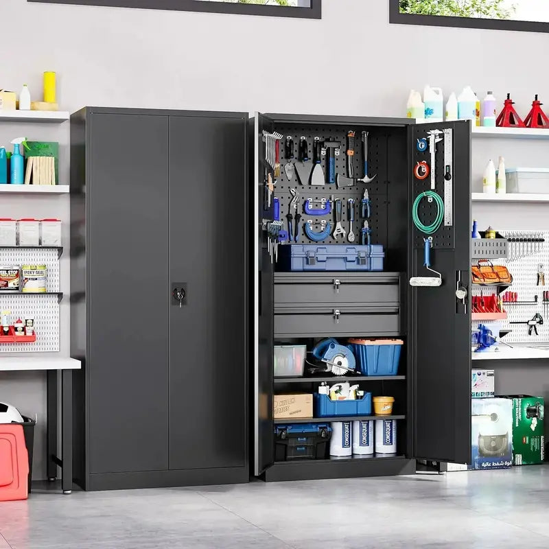 Yizosh Heavy-Duty Steel Garage Cabinet with Locking Doors  Industrial Tool Storage Unit