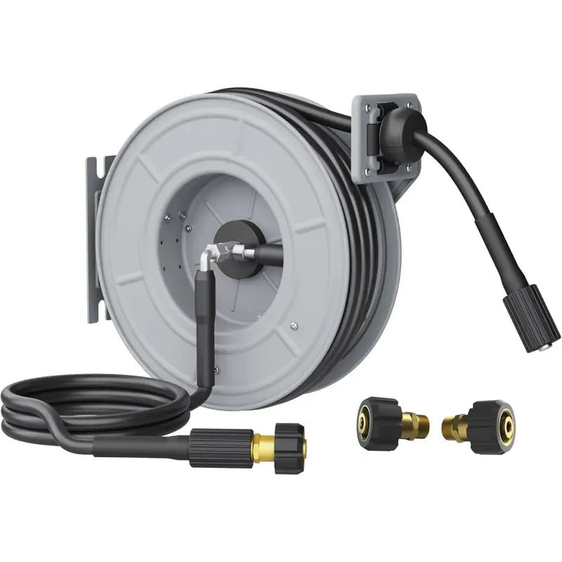 Giraffe Tools Wall-Mounted Pressure Washer Hose Reel  Auto-Rewind, Adjustable Length Lock & Durable Construction