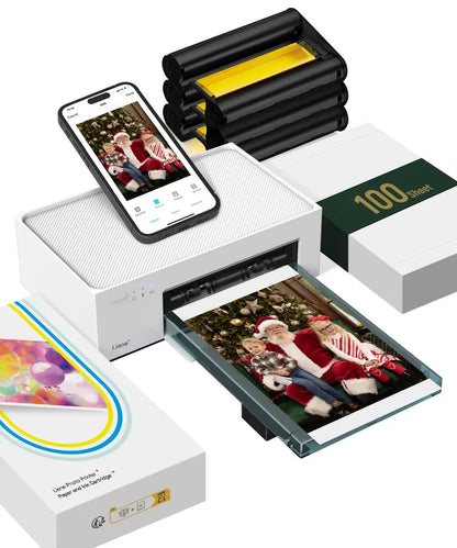 Liene 4×6 Wireless Photo Printer  Thermal Dye-Sublimation, 100-Sheet Bundle, iPhone & Android Compatible