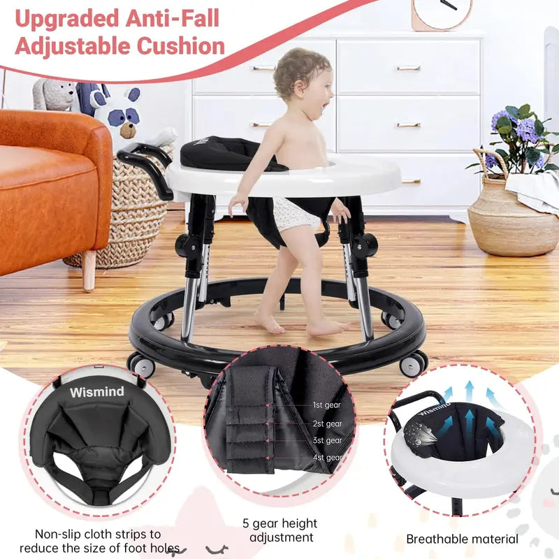 Wismind Foldable Baby Walker with Light-Up Piano Keys and Soothing Melodies