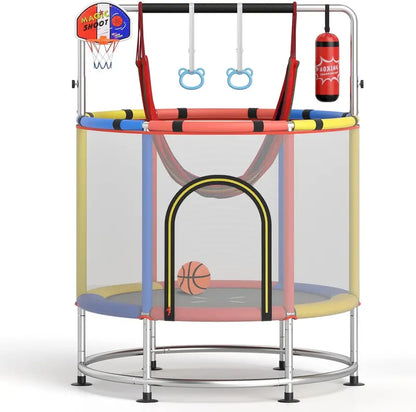 55-Inch Kids’ Mini Trampoline  Heavy-Duty Bouncer with Hammock & Enclosed Safety Net
