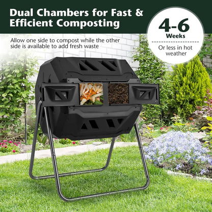 Dual-Chamber Compost Tumbler  42-Gallon Rotating Bin with Sliding Doors & Reinforced Steel Frame