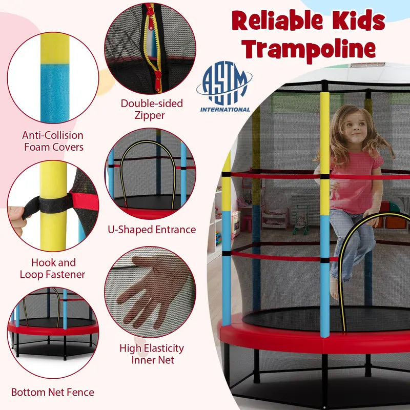 55-Inch ASTM-Certified Kids’ Trampoline with Enclosed Safety Net for Toddlers