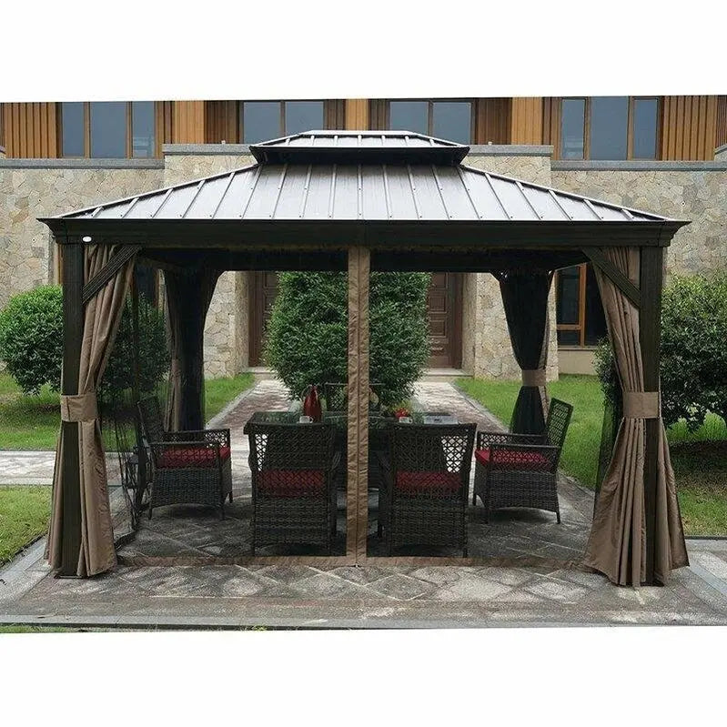 Dahlin 12′ x 10′ Aluminum Hardtop Patio Gazebo  Weather-Resistant Outdoor Shelter
