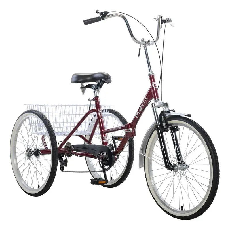 Mantis Tri-Rad Folding 24-Inch Adult Tricycle  6-Speed Pedal Bike with Compact Design