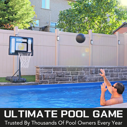 All-in-One Adjustable Poolside Basketball Hoop  Includes Composite Ball, Air Pump, Mounting Hardware & Tools (Matte Black)