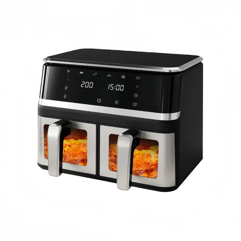 10L Dual-Basket Smart Air Fryer  Black Stainless Steel Build