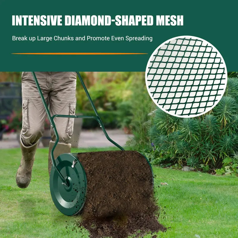 27-Inch Heavy-Duty Compost & Peat Moss Spreader with Metal Mesh Roller