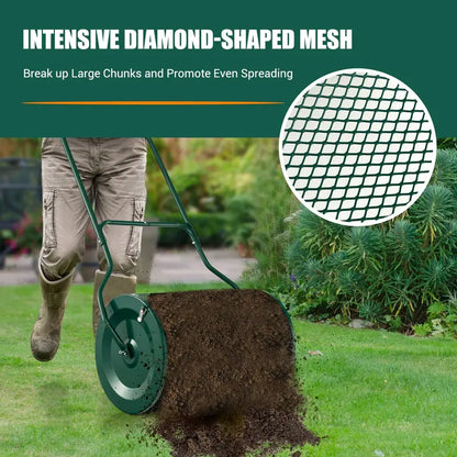 27-Inch Heavy-Duty Compost & Peat Moss Spreader with Metal Mesh Roller