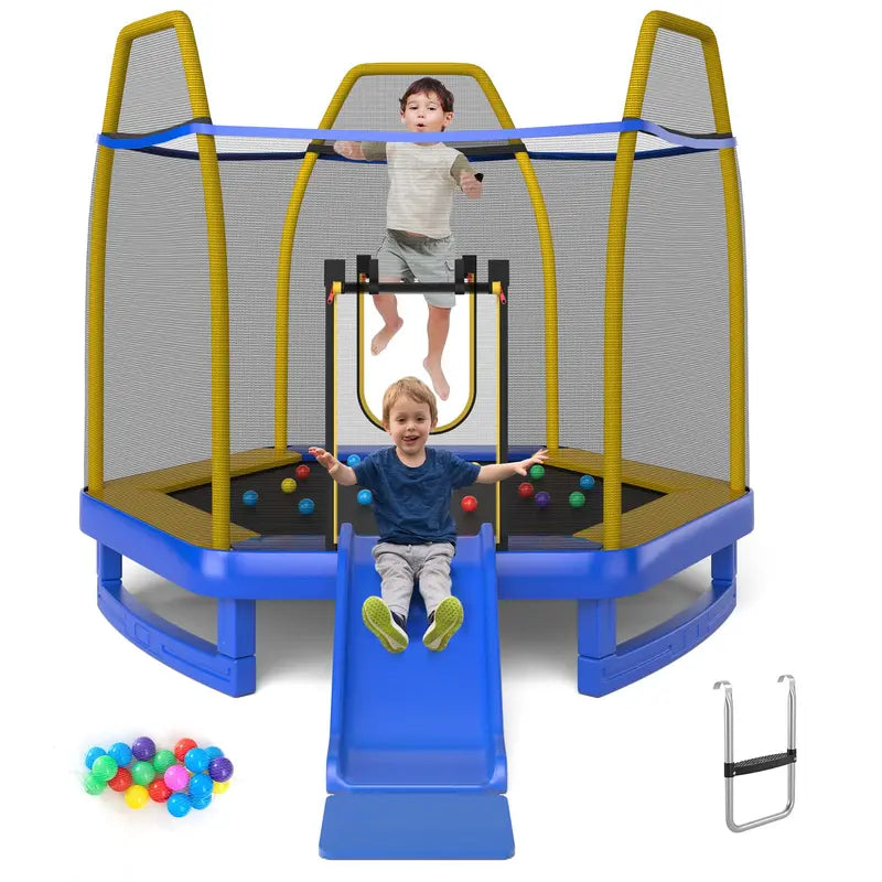 Kids’ Trampoline with Integrated Slide, 7-Foot ASTM-Certified Backyard Play Set