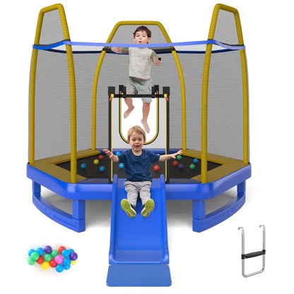 Kids’ Trampoline with Integrated Slide, 7-Foot ASTM-Certified Backyard Play Set