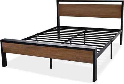 SHA CERLIN Queen Metal Platform Bed  14-Inch Frame with Wooden Headboard &amp; Footboard