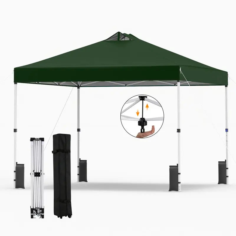 10×10-Foot Pop-Up Canopy Tent with One-Touch Setup, Sandbags & Convenient Roller Bag