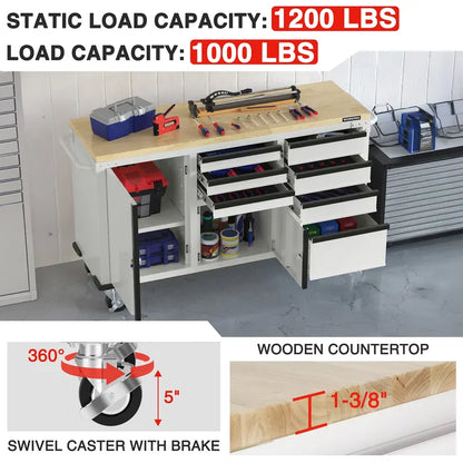 WORKPRO Heavy-Duty Rolling Tool Cabinet — 7-Drawer, 2-Door, 1000 lb Capacity with Locking System & Power Strip