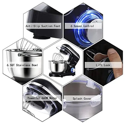 Aucma 6.5-Quart 660W Tilt-Head Stand Mixer  6-Speed Kitchen Food Mixer with Stable Base
