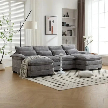 Cloud-Chenille U-Shaped Sectional Sofa  Modern Modular Sleeper Couch with Double Chaise and Bouclé Fabric Options